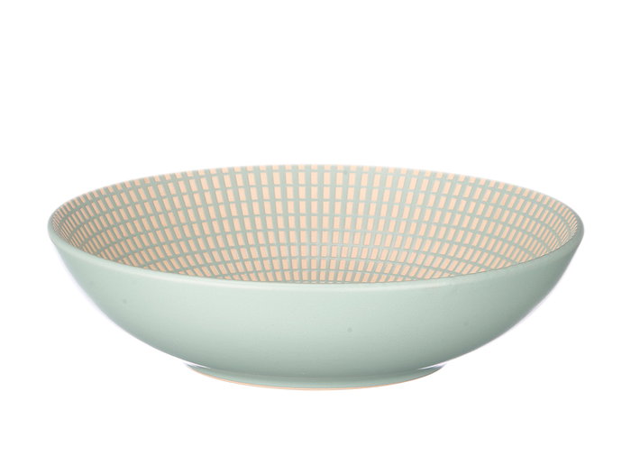 Vessia Assiette Creuse 20,5 cm Vert Céramique Motif Gravée (Set de 24)