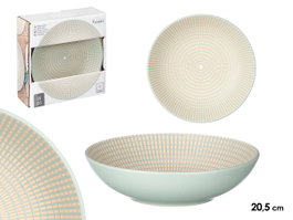 VESSIA Plat creux gravé vert en céramique, lot de 24