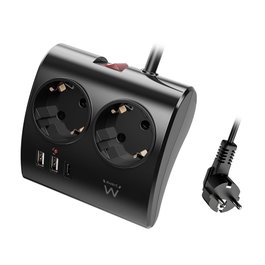 Ewent EW3871 Prise Multiple 2 Prises Schuko + 3 Ports USB (2xUSB-A, 1xUSB-C 20W PD QC3.0) Chargeur de Tablette avec Interrupteur - Blanc