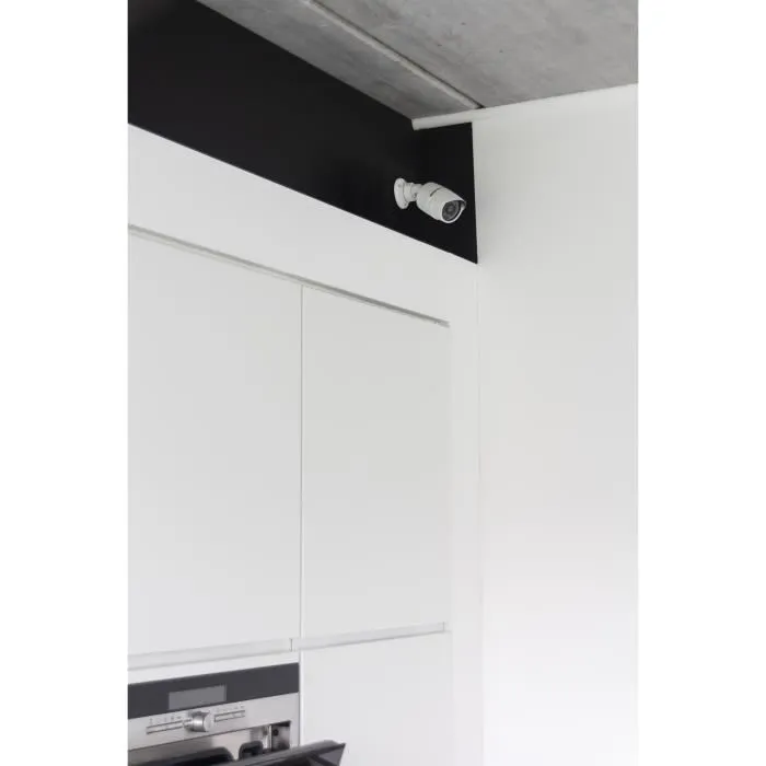 Chacon - Caméra de sécurité factice extérieure en aluminium avec LED bleue - Fonctionne sur piles AAA (non incluses) - Pour dissuasion - Blanc