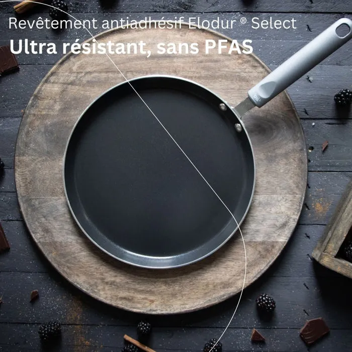 Elo - Set chandeleur crêpière Ducato Ø 26 cm aluminium antiadhésif ELODUR Select sans PFAS - Compatible induction - Inclus pinceau silicone/bois, râteau et spatule