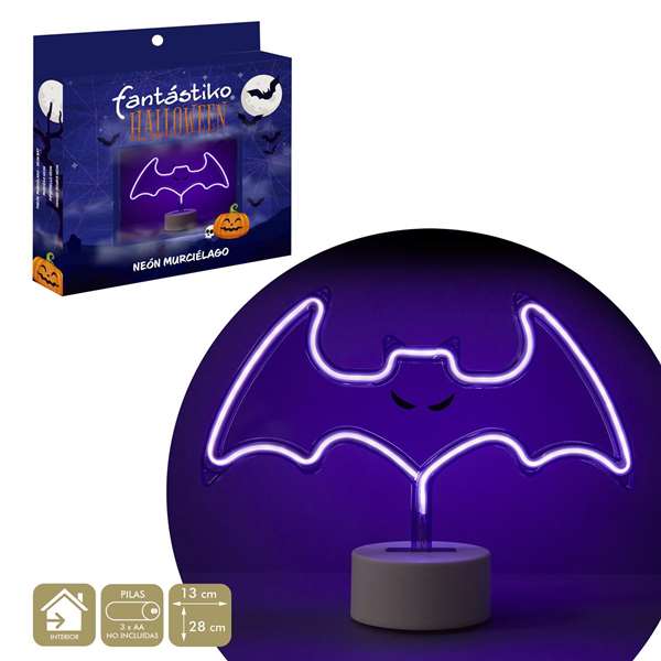 Juinsa - Figurine de chauve-souris avec support et lumière néon 13x28 cm - Émet des sons, fonctionne sur piles