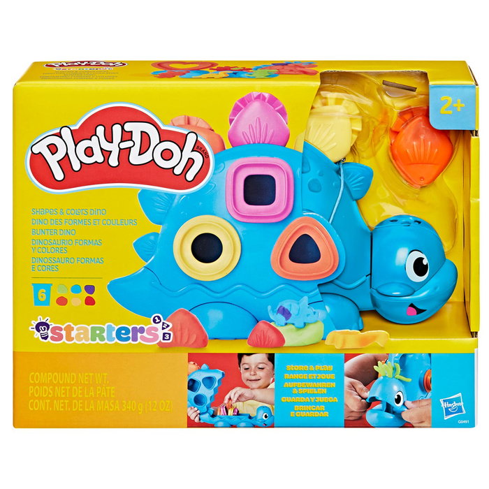 Play-Doh G0491 Dinosaure Formes et Couleurs - Jouet Sensoriel avec 11 Outils - Langue: Espagnol - Pour Enfants à Partir de 2 Ans - Hasbro