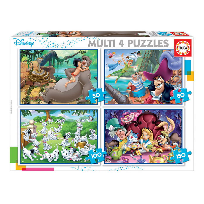 Educa Puzzle Progression Multi 4 Classiques Disney (Le Livre de la Jungle, Peter Pan, 101 Dalmatiens, Alice) - 12 à 25 Pièces - Version Espagnole - Réf. 18105 Educa Puzzle Progression Multi 4 Classiques Disney (Le Livre de la Jungle, Peter Pan, 101 Dalmatiens, Alice) - 12 à 25 Pièces - Version Espagnole - Réf. 18105
