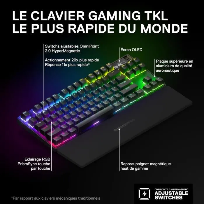 Steelseries Clavier Gaming Sans Fil Mécanique Apex Pro TKL - Switchs OmniPoint 2.0 Ajustables, RGB Steelseries Clavier Gaming Sans Fil Mécanique Apex Pro TKL - Switchs OmniPoint 2.0 Ajustables, RGB