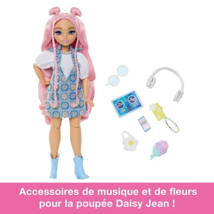 Barbie - Poupée Barbie Daisy Dream Besties JDD74 - Poupée Articulée 11 Points, Cheveux Roses, 9 Accessoires - Pour Enfants 4-10 Ans