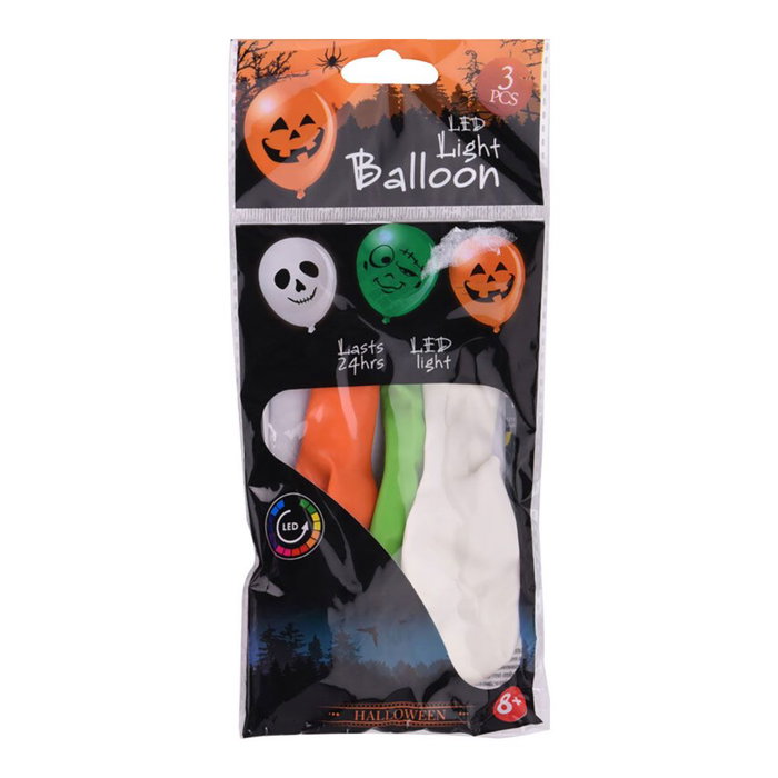 Ballons Halloween avec LED, modèles variés, lot de 3 Ballons Halloween avec LED, modèles variés, lot de 3