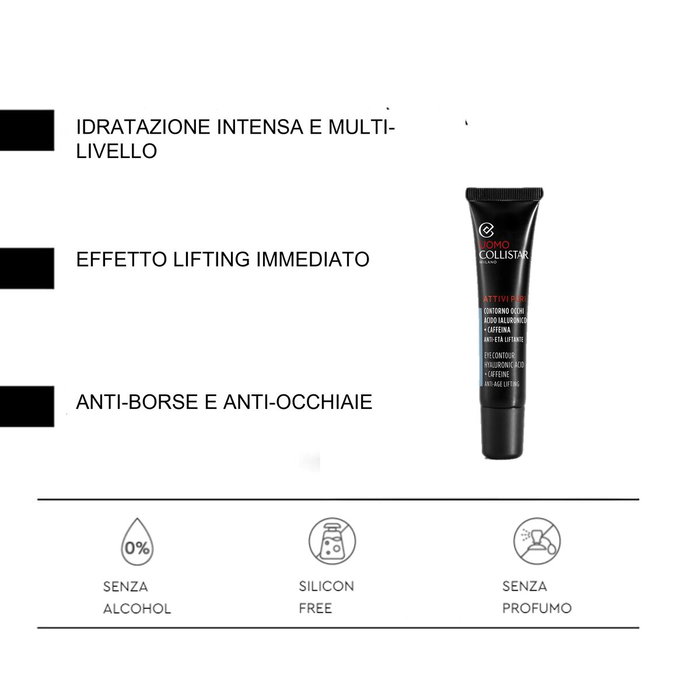 Collistar UOMO ATTIVI PURI Contour des yeux Acide hyaluronique et Caféine 15 ml
