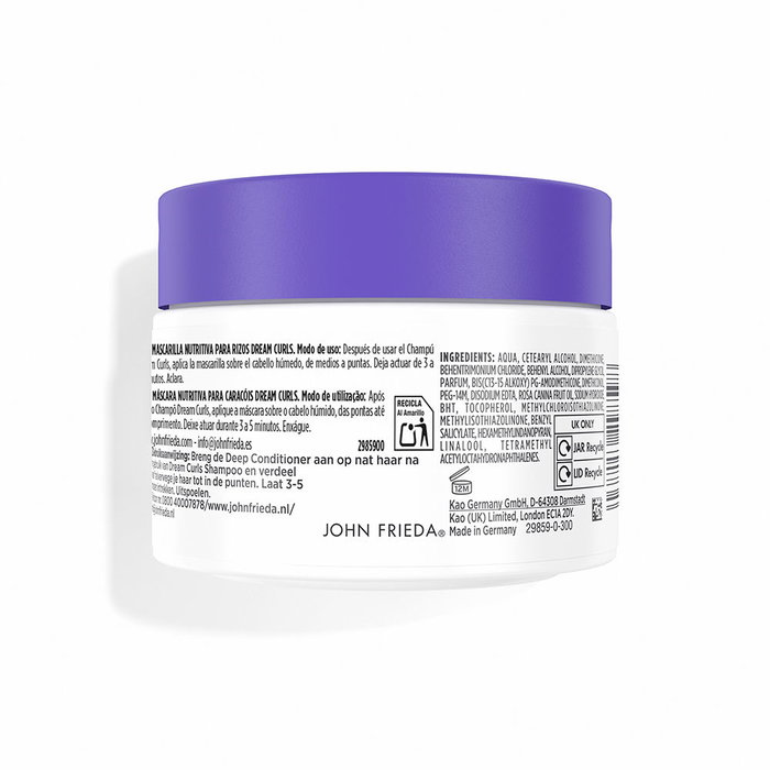 John Frieda Frizz Ease Dream Curls - Masque nourrissant pour cheveux bouclés et ondulés, lutte contre les frisottis, hydratation profonde, 250 ml