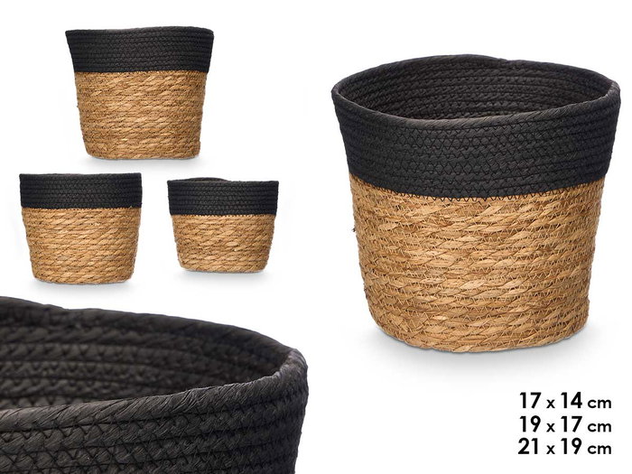 Giftdecor Lot de 3 corbeilles rondes en fibre naturelle et papier noir 22 x 19 cm (Set de 6) Giftdecor Lot de 3 corbeilles rondes en fibre naturelle et papier noir 22 x 19 cm (Set de 6)