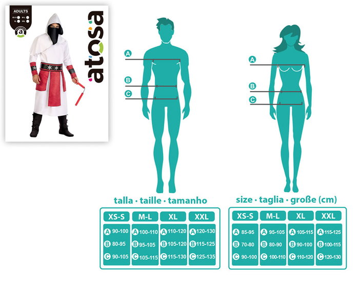Atosa Déguisement Ninja Homme Adulte Blanc M-L Atosa Déguisement Ninja Homme Adulte Blanc M-L