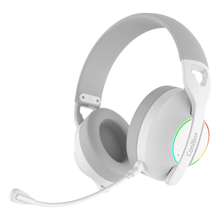 Coolbox WB01 Auriculares gaming sans fil avec micro, Bluetooth et RGB, Blanc