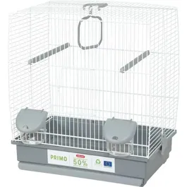Zolux Cage d'Élevage pour Oiseaux Primo 40 * 25.5 * 44 cm avec 2 Perchoirs, 2 Mangeoires, Balançoire - Blanc et Gris