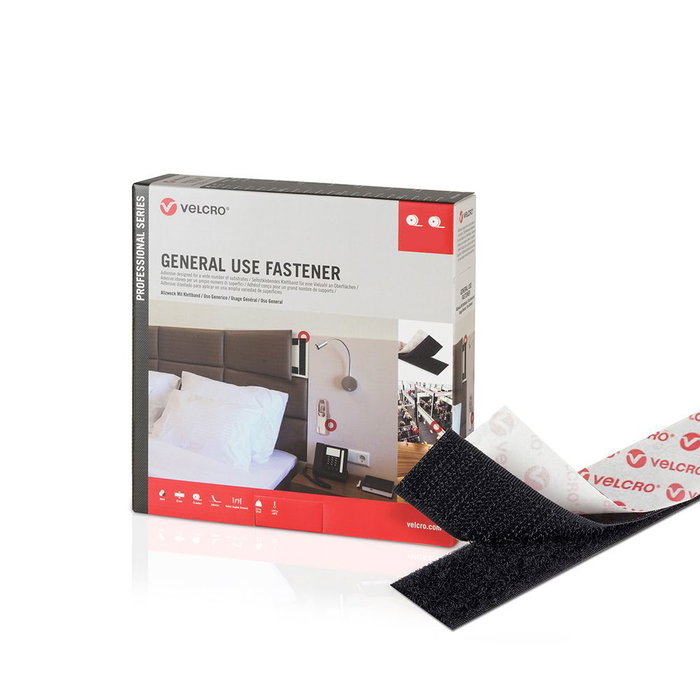 Velcro® Ruban adhésif à crochets et boucles noir 50 mm x 25 m | Charge max 8 kg/10 cm Velcro® Ruban adhésif à crochets et boucles noir 50 mm x 25 m | Charge max 8 kg/10 cm