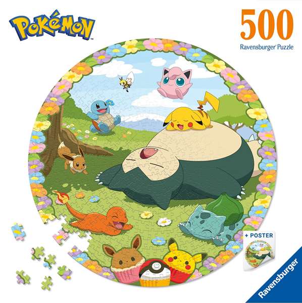 Ravensburger Puzzle 500 pièces Pokémon Round – Forme ronde, Multilingue