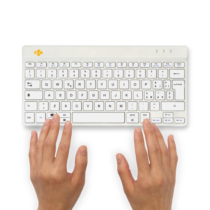 R-Go Tools Clavier ergonomique compact R-Go Compact Break, logiciel de pause intégré, disposition QWERTY italienne, Bluetooth, couleur blanc R-Go Tools Clavier ergonomique compact R-Go Compact Break, logiciel de pause intégré, disposition QWERTY italienne, Bluetooth, couleur blanc