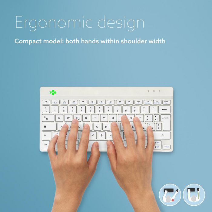 R-Go Tools Clavier ergonomique compact R-Go Compact Break, logiciel de pause intégré, disposition QWERTY italienne, Bluetooth, couleur blanc R-Go Tools Clavier ergonomique compact R-Go Compact Break, logiciel de pause intégré, disposition QWERTY italienne, Bluetooth, couleur blanc
