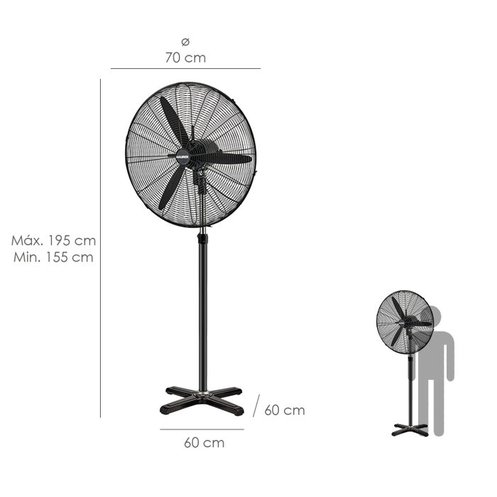 MAURER Ventilateur sur pied Ø 65 x 200 cm Noir 190 W MAURER Ventilateur sur pied Ø 65 x 200 cm Noir 190 W
