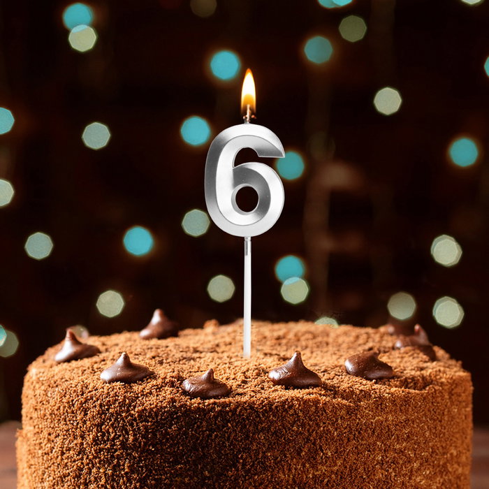 Party Time Bougie Anniversaire Chiffre 6 Argent
