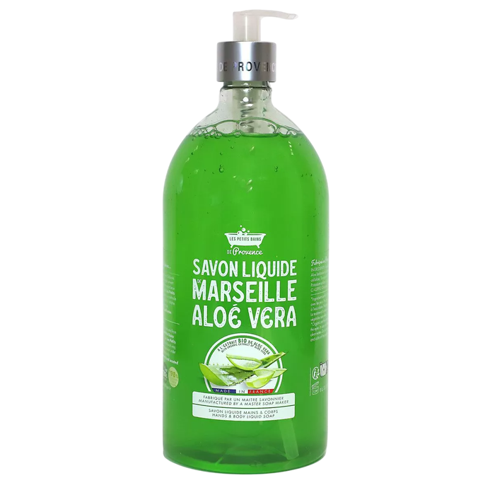 Les Petites Bains de Provence - Savon Liquide Marseille Aloe Vera 1000 ml, Pour les Mains et le Corps, Unisexe Les Petites Bains de Provence - Savon Liquide Marseille Aloe Vera 1000 ml, Pour les Mains et le Corps, Unisexe