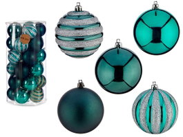 KRIST+ Set de 30 boules de Noël en PVC 8cm turquoise foncé et turquoise