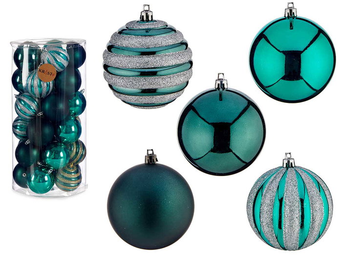 KRIST+ Set de 30 boules de Noël en PVC 8cm turquoise foncé et turquoise KRIST+ Set de 30 boules de Noël en PVC 8cm turquoise foncé et turquoise
