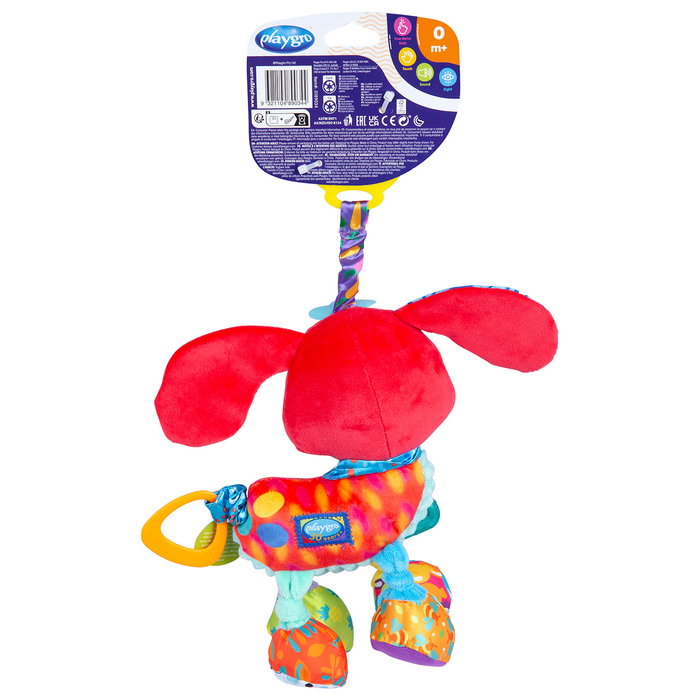 Playgro Activity Friend Penny Puppy 0189034 - Jouet d'éveil chiot avec textures, son et clip de transport