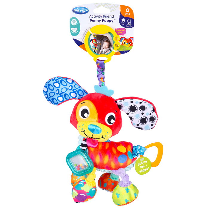 Playgro Activity Friend Penny Puppy 0189034 - Jouet d'éveil chiot avec textures, son et clip de transport