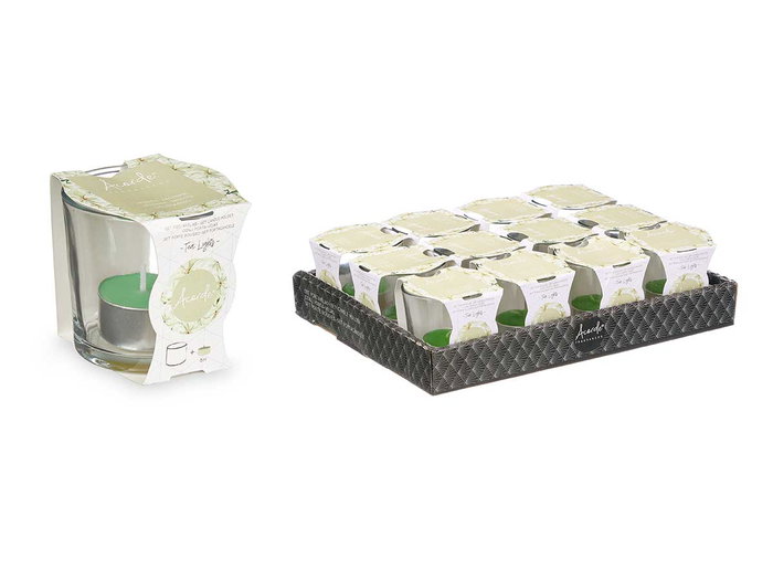 Acorde Porte-bougie Tealight Jasmin 6 Heures Vert Verre 7x7x7 cm (Set de 12)