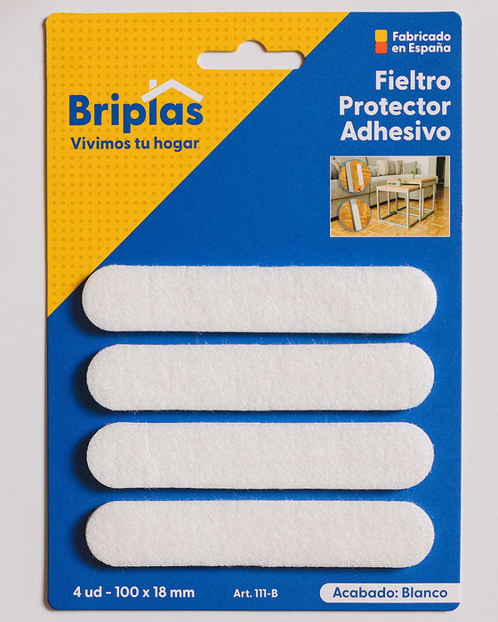 BRIPLAS Lot de 4 bandes de feutre adhésif 100x18 mm blanc BRIPLAS Lot de 4 bandes de feutre adhésif 100x18 mm blanc