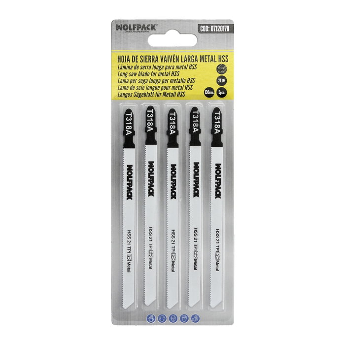 WOLFPACK LINEA PROFESIONAL Lot de 5 lames de scie sauteuse pour métal fin HSS 21 TPI
