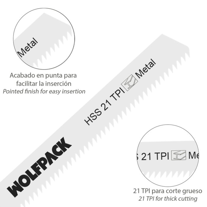 WOLFPACK LINEA PROFESIONAL Lot de 5 lames de scie sauteuse pour métal fin HSS 21 TPI