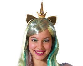 Atosa Diadema de licorne doré avec couronne et oreilles métallisées
