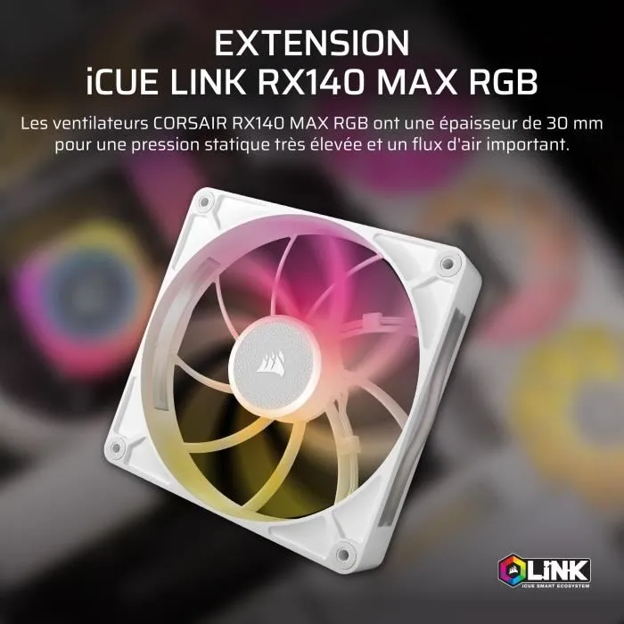 Corsair Kit de démarrage ventilateur iCUE LINK RX140 RGB Max White Corsair Kit de démarrage ventilateur iCUE LINK RX140 RGB Max White