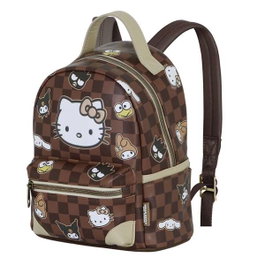 Hello Kitty - Sac à dos Hello Kitty Squares Heady - PVC et polyester - Marron - 25x22x15 cm - Pour enfant dès 3 ans