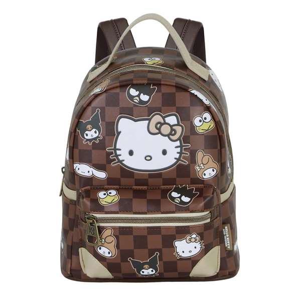 Hello Kitty - Sac à dos Hello Kitty Squares Heady - PVC et polyester - Marron - 25x22x15 cm - Pour enfant dès 3 ans