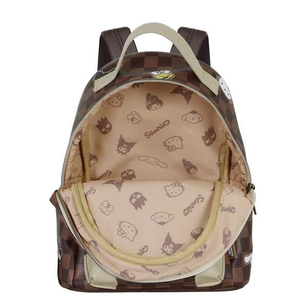 Hello Kitty - Sac à dos Hello Kitty Squares Heady - PVC et polyester - Marron - 25x22x15 cm - Pour enfant dès 3 ans