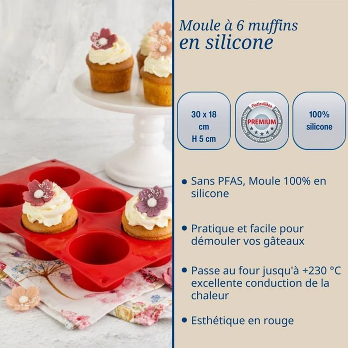 Dr Oetker Ensemble de 2 moules à muffins 6 empreintes Flexxibel Love - Rouge
