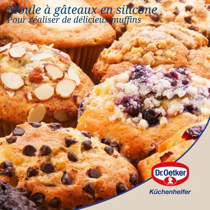 Dr Oetker - Lot de 2 moules à muffins en silicone 6 empreintes, 30 x 18 cm, antiadhésifs, pour four, micro-ondes et congélateur