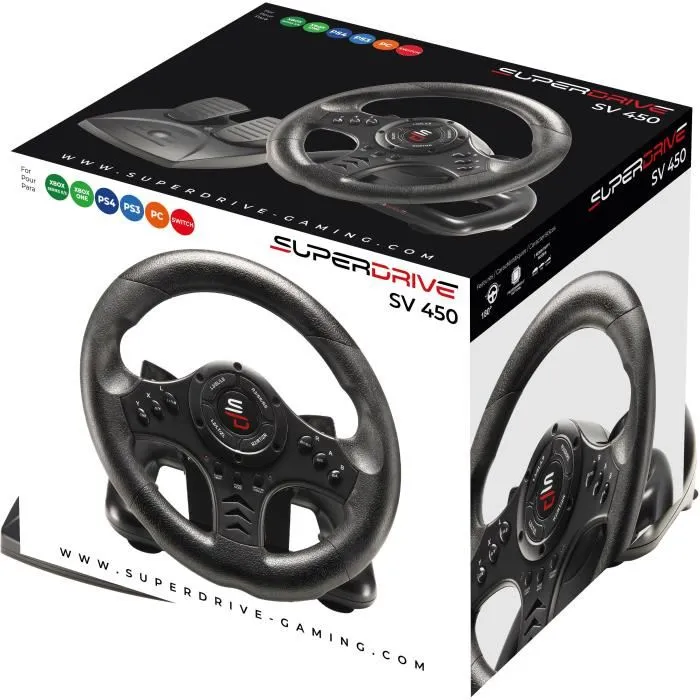 Subsonic Volant de Course SV450 avec Pédalier et Palettes - Compatible Switch, Switch 2, PS4, Xbox Series X/S, Xbox One, PC (Non Compatible PS5)