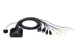 Aten CS22H Commutateur KVM câblé USB 2 ports avec sélecteur de port distant, HDMI 4K UHD 60 Hz pour contrôle de 2 ordinateurs