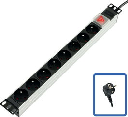 Lanview Logon TUPS031 - Bande d'alimentation 19" montage rack 1U, 8 prises Schuko françaises, interrupteur, 2m, 16A