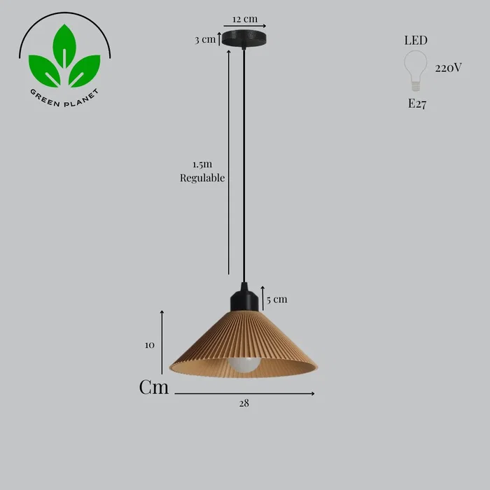 Lampe Suspendue Colt Beige/Fleuron Noir/Câble Noir