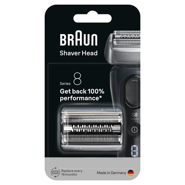 Braun Series 8 Tête de rasoir - 4+1 éléments - Compatible toutes générations Series 8 - Installation facile par clic - Fabriqué en Allemagne Braun Series 8 Tête de rasoir - 4+1 éléments - Compatible toutes générations Series 8 - Installation facile par clic - Fabriqué en Allemagne