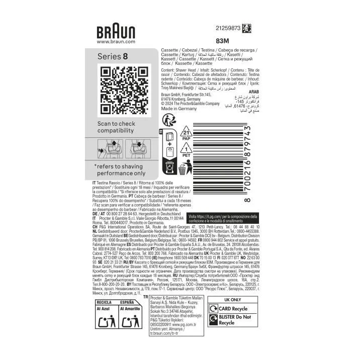 Braun Series 8 Tête de rasoir - 4+1 éléments - Compatible toutes générations Series 8 - Installation facile par clic - Fabriqué en Allemagne Braun Series 8 Tête de rasoir - 4+1 éléments - Compatible toutes générations Series 8 - Installation facile par clic - Fabriqué en Allemagne