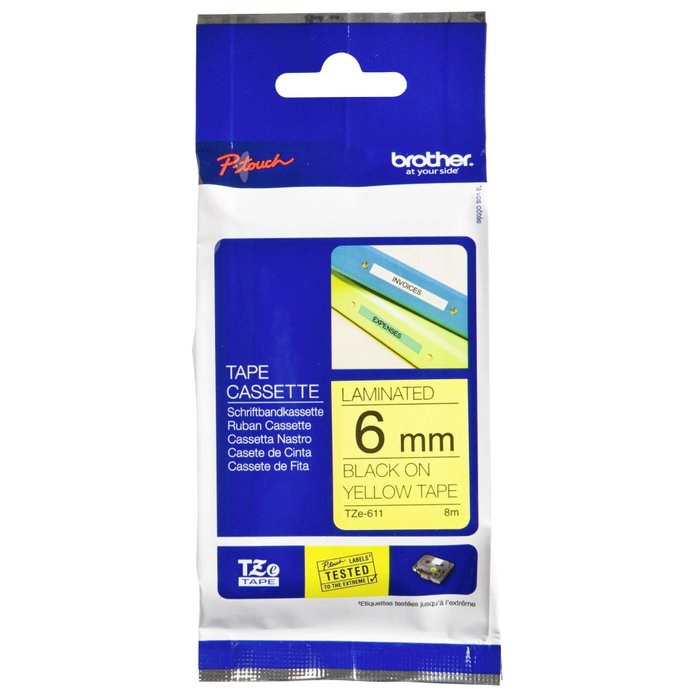 Brother TZe-611 Ruban d'étiquetage laminé 6 mm jaune/noir 8m