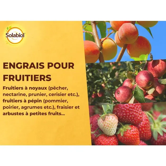 SOLABIOL Engrais pour arbres fruitiers - 1,5 kg - Jusqu'à 180 plants - Stimulateur de croissance et nutrition longue durée - UAB SOFRUY15