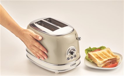 Ariete 155/13 - Tostador vintage beige 2 ranuras - 6 niveaux de tueste avec fonctions Décongélation et Réchauffage - Bandeja recogemigas amovible