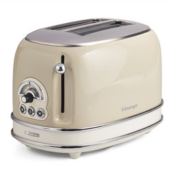 Ariete 155/13 - Tostador vintage beige 2 ranuras - 6 niveaux de tueste avec fonctions Décongélation et Réchauffage - Bandeja recogemigas amovible