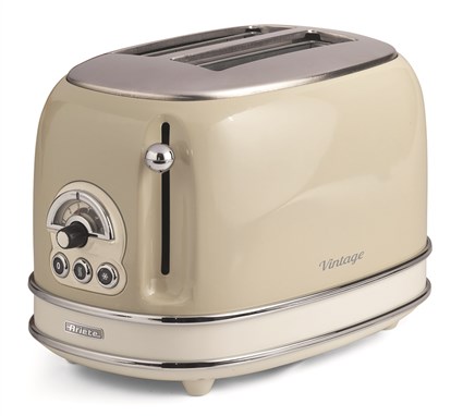 Ariete 155/13 - Tostador vintage beige 2 ranuras - 6 niveaux de tueste avec fonctions Décongélation et Réchauffage - Bandeja recogemigas amovible